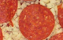 LJs Pizza Patio thin crust pepperoni pizza zoomed view
